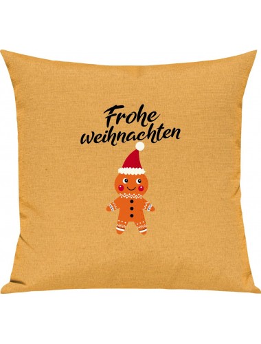 Kinder Kissen, Frohe Weihnachten Lebkuchenmänchen Merry Christmas, Kuschelkissen Couch Deko, Farbe gelb