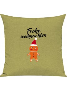 Kinder Kissen, Frohe Weihnachten Lebkuchenmänchen Merry Christmas, Kuschelkissen Couch Deko, Farbe hellgruen
