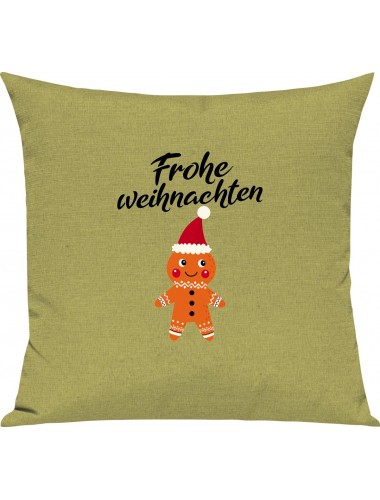 Kinder Kissen, Frohe Weihnachten Lebkuchenmänchen Merry Christmas, Kuschelkissen Couch Deko, Farbe hellgruen