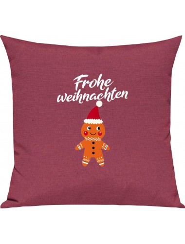 Kinder Kissen, Frohe Weihnachten Lebkuchenmänchen Merry Christmas, Kuschelkissen Couch Deko, Farbe pink