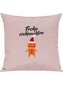 Kinder Kissen, Frohe Weihnachten Lebkuchenmänchen Merry Christmas, Kuschelkissen Couch Deko, Farbe rosa