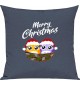 Kinder Kissen, Merry Christmas Eule Frohe Weihnachten, Kuschelkissen Couch Deko, Farbe blau