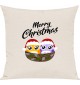 Kinder Kissen, Merry Christmas Eule Frohe Weihnachten, Kuschelkissen Couch Deko, Farbe creme