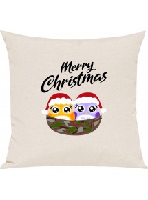 Kinder Kissen, Merry Christmas Eule Frohe Weihnachten, Kuschelkissen Couch Deko, Farbe creme