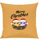 Kinder Kissen, Merry Christmas Eule Frohe Weihnachten, Kuschelkissen Couch Deko, Farbe gelb