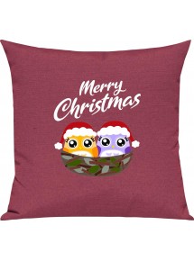 Kinder Kissen, Merry Christmas Eule Frohe Weihnachten, Kuschelkissen Couch Deko, Farbe pink