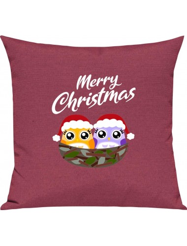 Kinder Kissen, Merry Christmas Eule Frohe Weihnachten, Kuschelkissen Couch Deko, Farbe pink