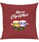 Kinder Kissen, Merry Christmas Eule Frohe Weihnachten, Kuschelkissen Couch Deko, Farbe rot