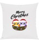 Kinder Kissen, Merry Christmas Eule Frohe Weihnachten, Kuschelkissen Couch Deko, Farbe weiss