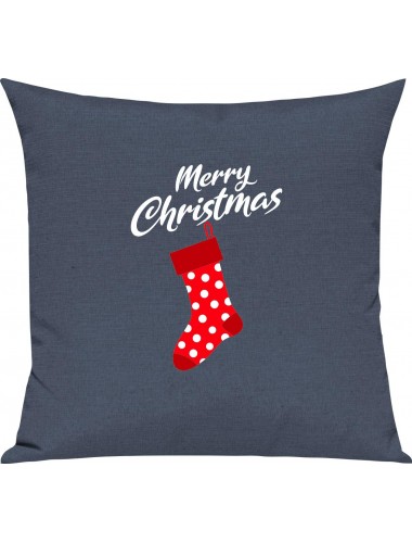 Kinder Kissen, Merry Christmas Weihnachtssocke Frohe Weihnachten, Kuschelkissen Couch Deko, Farbe blau