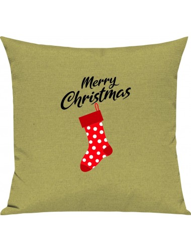 Kinder Kissen, Merry Christmas Weihnachtssocke Frohe Weihnachten, Kuschelkissen Couch Deko, Farbe hellgruen