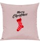 Kinder Kissen, Merry Christmas Weihnachtssocke Frohe Weihnachten, Kuschelkissen Couch Deko, Farbe rosa
