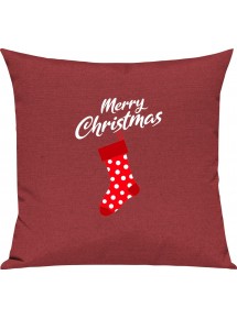 Kinder Kissen, Merry Christmas Weihnachtssocke Frohe Weihnachten, Kuschelkissen Couch Deko, Farbe rot