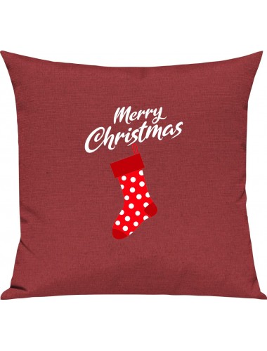 Kinder Kissen, Merry Christmas Weihnachtssocke Frohe Weihnachten, Kuschelkissen Couch Deko, Farbe rot