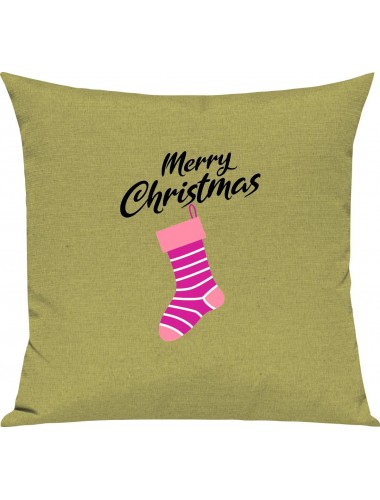 Kinder Kissen, Merry Christmas Weihnachtssocke Frohe Weihnachten, Kuschelkissen Couch Deko, Farbe hellgruen