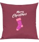 Kinder Kissen, Merry Christmas Weihnachtssocke Frohe Weihnachten, Kuschelkissen Couch Deko, Farbe pink
