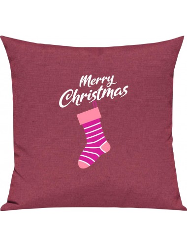 Kinder Kissen, Merry Christmas Weihnachtssocke Frohe Weihnachten, Kuschelkissen Couch Deko, Farbe pink