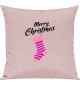 Kinder Kissen, Merry Christmas Weihnachtssocke Frohe Weihnachten, Kuschelkissen Couch Deko, Farbe rosa