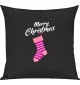 Kinder Kissen, Merry Christmas Weihnachtssocke Frohe Weihnachten, Kuschelkissen Couch Deko, Farbe schwarz