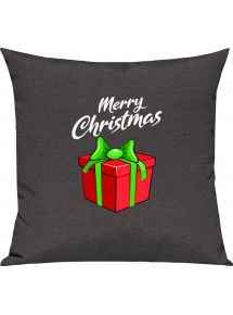 Kinder Kissen, Merry Christmas Geschenk Frohe Weihnachten, Kuschelkissen Couch Deko, Farbe dunkelgrau