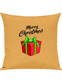 Kinder Kissen, Merry Christmas Geschenk Frohe Weihnachten, Kuschelkissen Couch Deko, Farbe gelb