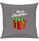 Kinder Kissen, Merry Christmas Geschenk Frohe Weihnachten, Kuschelkissen Couch Deko, Farbe grau