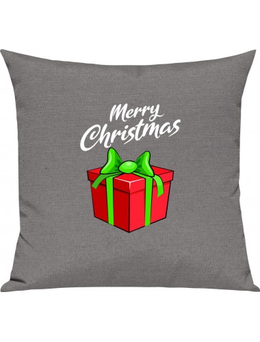 Kinder Kissen, Merry Christmas Geschenk Frohe Weihnachten, Kuschelkissen Couch Deko, Farbe grau