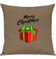 Kinder Kissen, Merry Christmas Geschenk Frohe Weihnachten, Kuschelkissen Couch Deko, Farbe hellbraun
