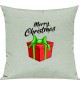 Kinder Kissen, Merry Christmas Geschenk Frohe Weihnachten, Kuschelkissen Couch Deko, Farbe pastellgruen