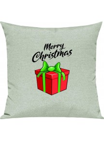 Kinder Kissen, Merry Christmas Geschenk Frohe Weihnachten, Kuschelkissen Couch Deko, Farbe pastellgruen