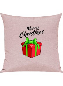 Kinder Kissen, Merry Christmas Geschenk Frohe Weihnachten, Kuschelkissen Couch Deko, Farbe rosa