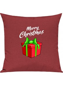 Kinder Kissen, Merry Christmas Geschenk Frohe Weihnachten, Kuschelkissen Couch Deko, Farbe rot