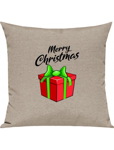 Kinder Kissen, Merry Christmas Geschenk Frohe Weihnachten, Kuschelkissen Couch Deko, Farbe sand