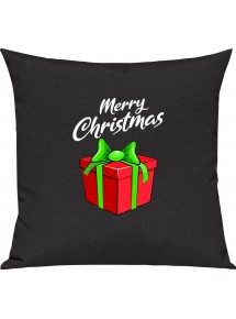 Kinder Kissen, Merry Christmas Geschenk Frohe Weihnachten, Kuschelkissen Couch Deko, Farbe schwarz