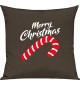 Kinder Kissen, Merry Christmas Zuckerstange Frohe Weihnachten, Kuschelkissen Couch Deko, Farbe braun