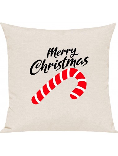 Kinder Kissen, Merry Christmas Zuckerstange Frohe Weihnachten, Kuschelkissen Couch Deko, Farbe creme