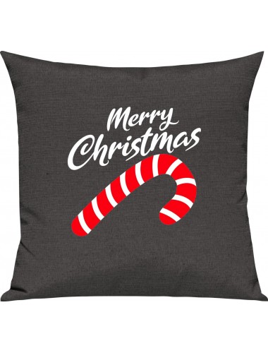 Kinder Kissen, Merry Christmas Zuckerstange Frohe Weihnachten, Kuschelkissen Couch Deko, Farbe dunkelgrau