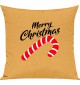 Kinder Kissen, Merry Christmas Zuckerstange Frohe Weihnachten, Kuschelkissen Couch Deko, Farbe gelb