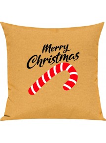 Kinder Kissen, Merry Christmas Zuckerstange Frohe Weihnachten, Kuschelkissen Couch Deko, Farbe gelb