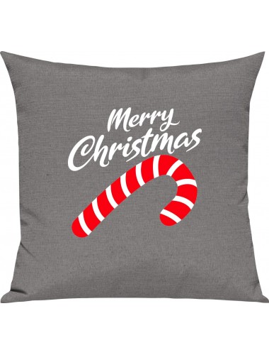 Kinder Kissen, Merry Christmas Zuckerstange Frohe Weihnachten, Kuschelkissen Couch Deko, Farbe grau