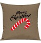 Kinder Kissen, Merry Christmas Zuckerstange Frohe Weihnachten, Kuschelkissen Couch Deko, Farbe hellbraun