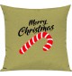 Kinder Kissen, Merry Christmas Zuckerstange Frohe Weihnachten, Kuschelkissen Couch Deko, Farbe hellgruen