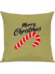 Kinder Kissen, Merry Christmas Zuckerstange Frohe Weihnachten, Kuschelkissen Couch Deko, Farbe hellgruen