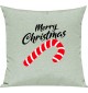 Kinder Kissen, Merry Christmas Zuckerstange Frohe Weihnachten, Kuschelkissen Couch Deko, Farbe pastellgruen
