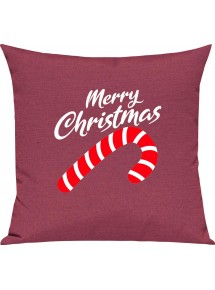 Kinder Kissen, Merry Christmas Zuckerstange Frohe Weihnachten, Kuschelkissen Couch Deko, Farbe pink