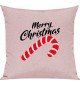 Kinder Kissen, Merry Christmas Zuckerstange Frohe Weihnachten, Kuschelkissen Couch Deko, Farbe rosa
