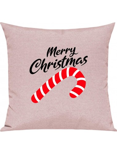 Kinder Kissen, Merry Christmas Zuckerstange Frohe Weihnachten, Kuschelkissen Couch Deko, Farbe rosa