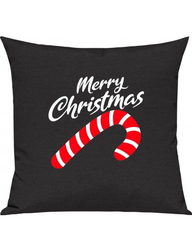 Kinder Kissen, Merry Christmas Zuckerstange Frohe Weihnachten, Kuschelkissen Couch Deko, Farbe schwarz