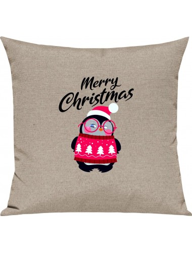 Kinder Kissen, Merry Christmas Pinguin Frohe Weihnachten, Kuschelkissen Couch Deko,