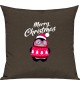 Kinder Kissen, Merry Christmas Pinguin Frohe Weihnachten, Kuschelkissen Couch Deko, Farbe braun